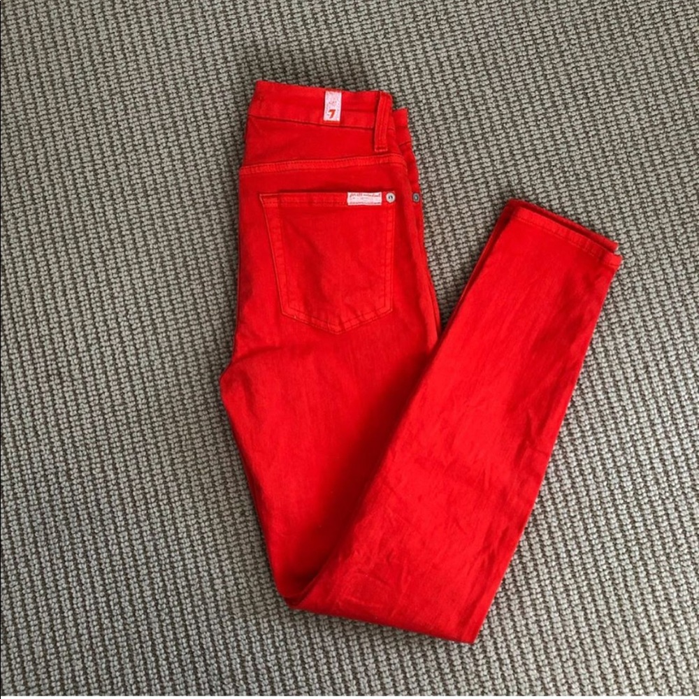 7 for all man kind bright orange skinny jeans